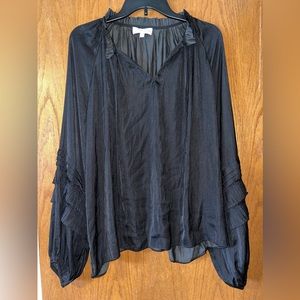 Gibson Latimer Black Fringed Blouse Women’s Size XLarge
